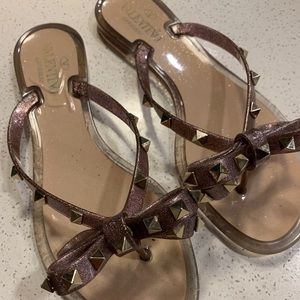 Valentino Rockstud Glittered Flip Flops
